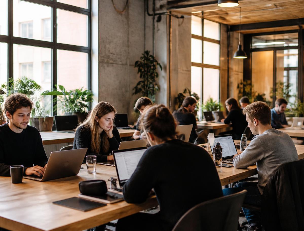 Arbeitsplätze im offenen Campus-Workspace in Berlin